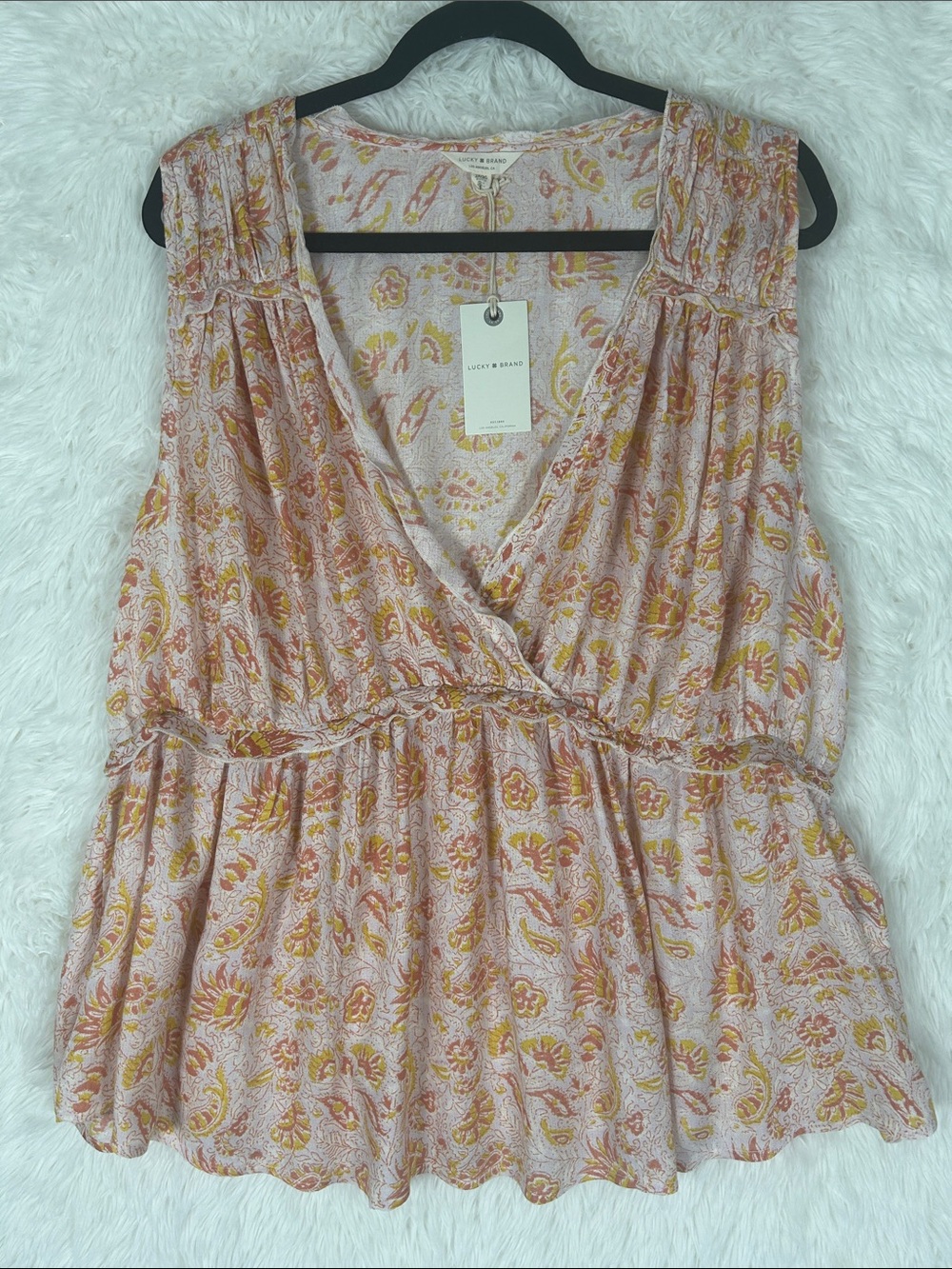 Lucky Brand Blush Paisley Wrap Peplum Tank